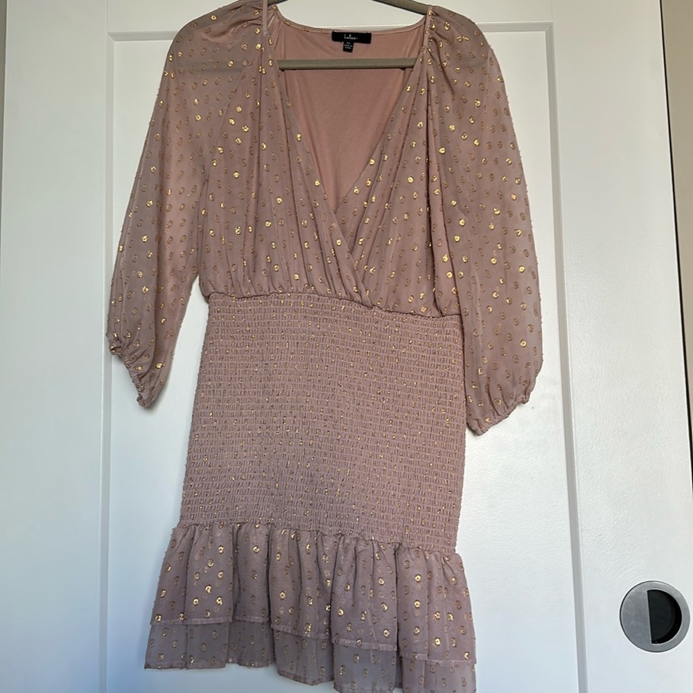 Pink Lulus Mini Dress w Gold Dots
